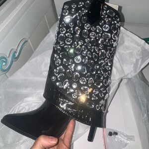 Lauren Lorraine Black and Silver Gem Heeled Boots